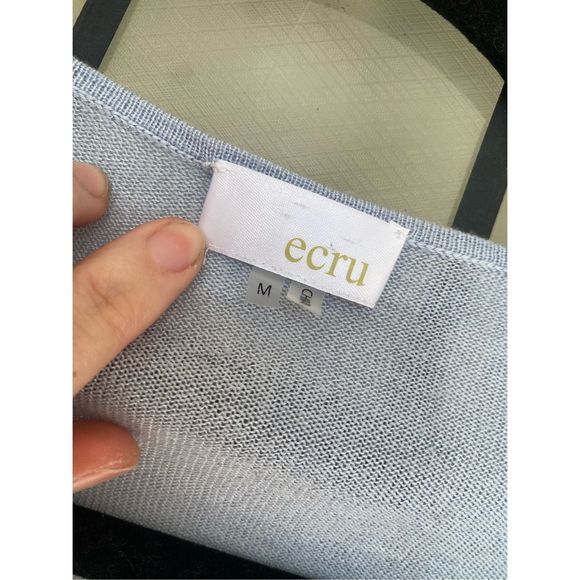 Ecru Baby Blue White Silk Cashmere Blend Sweater V-Neck Blouse Top, Size Medium - Picture 2 of 9